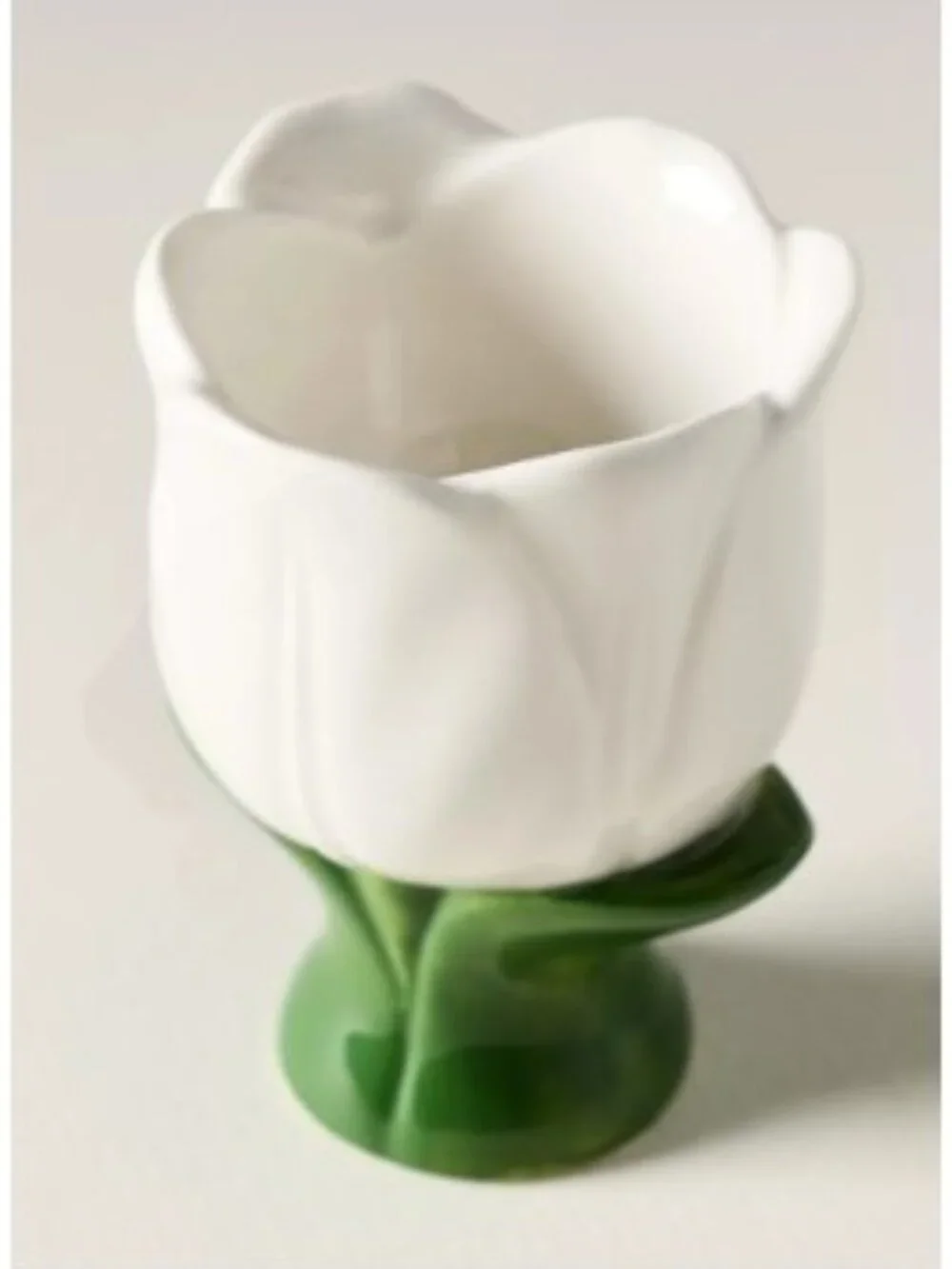 Anthropologie Louise Stoneware Egg Cup 1 in Green and 1 in White (Set of 2) -NWT